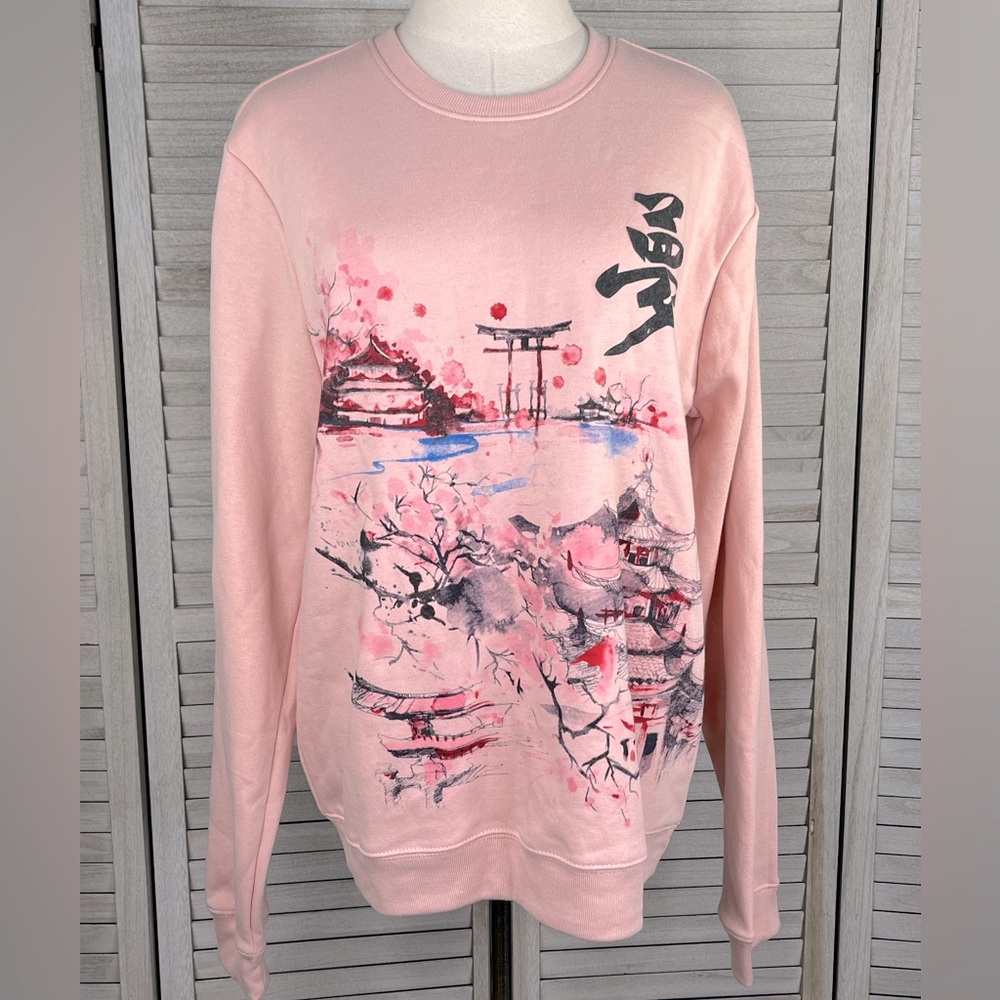 BLIND ROOSTER Crewneck Sweatshirt Japanese Graphic Pink-Large